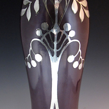 German/Bohemian Purple & Secessionist Silver Overlay Art Glass Vase - Art Nouveau