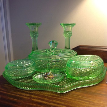 Uranium Glass Dressing table set - Glassware