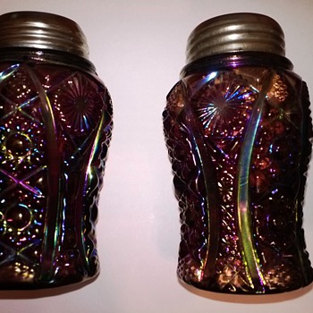 Exceedingly Rare Amethyst Carnival Octagon Shakers - Glassware