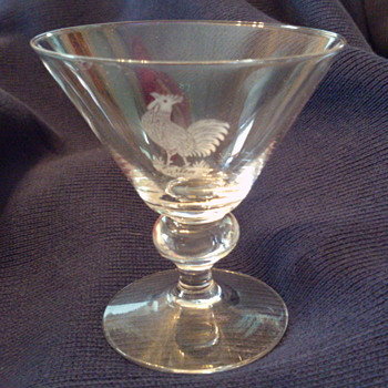 Martini glass with etched rooster