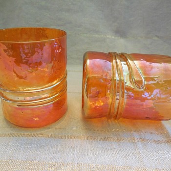 Esteban Prieto's Iridescent Marigold Signed Art Glass Drink Glasses - Art Glass