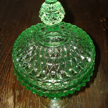 Apple Green Diamond Pattern Compote with Lid - Glassware