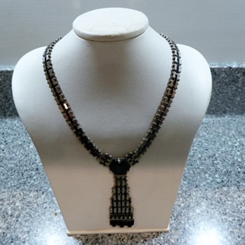 1930's Jakob Bengel Mauerwerk Chrome and Black Galaith Necklace - Art Deco