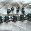 Mexican Silver and Green Stone Tiki bracelet and earrings