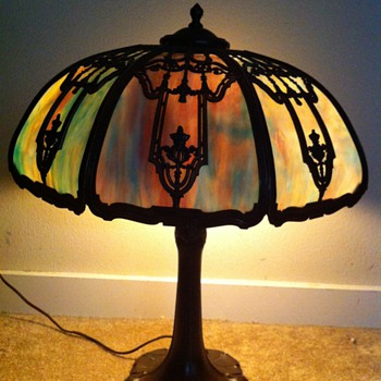 filigree Slag glass lamp sunset colors