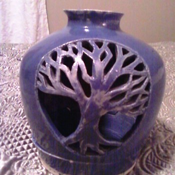 Blue Pottery Candle Holder - Art Pottery