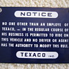 1959 Texaco Tanker Fuel Truck Driver Passenger Seat Warning Notice Misprint Metal Sign 