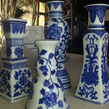 A set of candle holders new to my mantle. - Asian