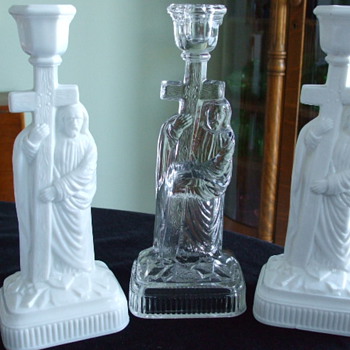 Chalinor, Taylor & Co./U.S.Glass "CALVARY CANDLESTICKS" Opal & Clear