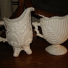 Pretty Slip mold Milk Glass Creamers- Anyone know who made these?
