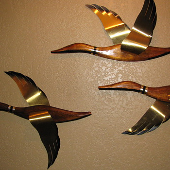 Vintage Wood and Brass Ducks by Masketeers, Inc.