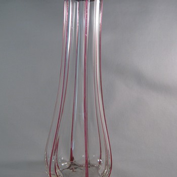 CZECH GLASS VASE BY KRALIK STERLING SILVER RIM CLEAR / RED  - Art Glass
