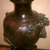 Large Old Bronze Asian Dragon Vase 
