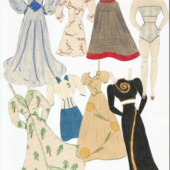 Handmade Paper Dolls 1940 WWII . War bond stamped letter also . - Paper