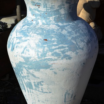 Half-stripped / Painted 30" High Mexican Terracotta Floor Vase - Art Pottery