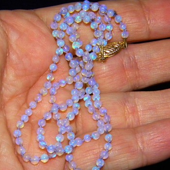 Antique Opal Seed Bead Necklace 14k (2.5-3mm)Fiery Lavender  - Fine Jewelry