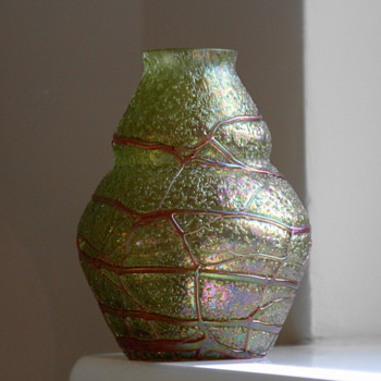 Bohemian Kralik Overshot with Veins Vase - Art Glass