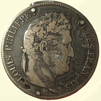 1835 French 5 Francs Coin, Pill Box, Snuff Box, Opium Box - World Coins