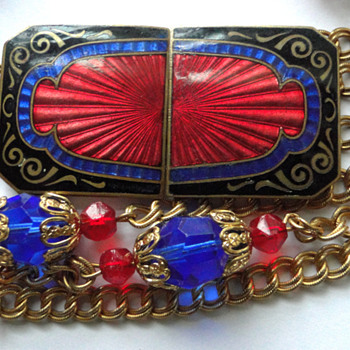 Enamel champleve belt buckle and chain belt with crystals - Accessories