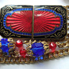 Enamel champleve belt buckle and chain belt with crystals