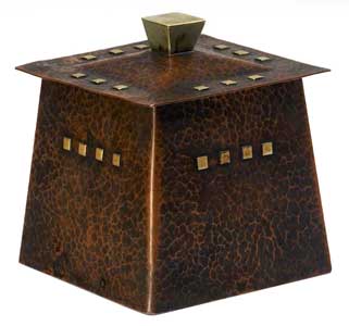 rare Secessionist design humidor circa 1910-1912, with German silver handle and applied German silver squares