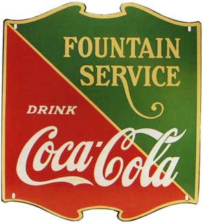 Diecut Coca-Cola Fountain Service sign manufactured in 1934