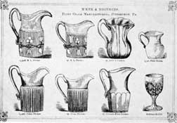 An Old M'Kee & Brothers Catalogue: The two pitchers at the upper left are designed as R. L., "Ribbed Leaf." This pattern is now known as "Bellflower." An Old M'Kee & Brothers Catalogue: The two pitchers at the upper left are designed as R. L., "Ribbed Leaf." This pattern is now known as "Bellflower."