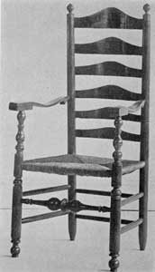 A Pennsylvania Chair: The lack of turnings between the slats of the back, the boldly turned front stretcher, the shaping of the arms, and cresting of the slats are typical of 18th-Century chairs made in that colony and some parts of New Jersey. A Pennsylvania Chair: The lack of turnings between the slats of the back, the boldly turned front stretcher, the shaping of the arms, and cresting of the slats are typical of 18th-Century chairs made in that colony and some parts of New Jersey.