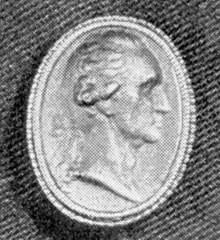 ILLUSTRATION III: A Smaller Berlin Casting: This portrait bust in relief, cast from a smaller original, belonged to Mrs. Samuel Myers of Richmond, Va., probably a relative of Myer Myers, the New York silversmith. Size 10/16 by 8/16 inches. ILLUSTRATION III: A Smaller Berlin Casting: This portrait bust in relief, cast from a smaller original, belonged to Mrs. Samuel Myers of Richmond, Va., probably a relative of Myer Myers, the New York silversmith. Size 10/16 by 8/16 inches.