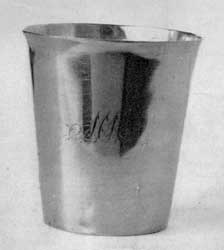 Beaker by Samuel Drowne: Other pieces of silver than spoons and kindred flatware for table use are comparatively rare, although this beaker is evidence that he did make pieces of hollow ware. Beaker by Samuel Drowne: Other pieces of silver than spoons and kindred flatware for table use are comparatively rare, although this beaker is evidence that he did make pieces of hollow ware.
