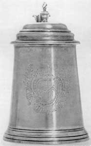 Benjamin Burt Tankard, 1756: This was made for Captain John North and shows the arms of North impaling Piston. Benjamin Burt Tankard, 1756: This was made for Captain John North and shows the arms of North impaling Piston.