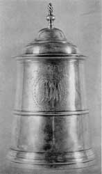 Benjamin Burt Tankard: This was made in 1793 for Captain John D. Wolf whose cypher decorated the front of the tankard framed in a bright cut circular frame. Benjamin Burt Tankard: This was made in 1793 for Captain John D. Wolf whose cypher decorated the front of the tankard framed in a bright cut circular frame.