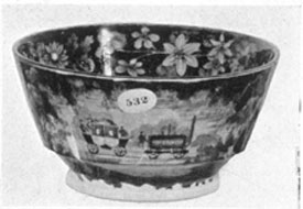 A "Lowell Railroad" Bowl: This small bowl, in deep blue, does not carry any potter's mark but is obviously of the same period as the B. & O. pieces. A "Lowell Railroad" Bowl: This small bowl, in deep blue, does not carry any potter's mark but is obviously of the same period as the B. & O. pieces.