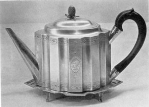 By Hester Bateman's Son and Daughter: This teapot and stand bear the mark of Peter and Ann Bateman, London, 1792-93. Located, as was their mother, on Bunhill Row, by 1800 this partnership became Peter, Ann & William Bateman. By Hester Bateman's Son and Daughter: This teapot and stand bear the mark of Peter and Ann Bateman, London, 1792-93. Located, as was their mother, on Bunhill Row, by 1800 this partnership became Peter, Ann & William Bateman.