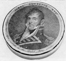 Captain James Lawrence: It was Lawrence who said, "Don't Give up the Ship," when he was mortally wounded in the engagement between the Chesapeake and Shannon. Copied from an engraving by Edwin after the Gilbert Stuart portrait. Captain James Lawrence: It was Lawrence who said, "Don't Give up the Ship," when he was mortally wounded in the engagement between the Chesapeake and Shannon. Copied from an engraving by Edwin after the Gilbert Stuart portrait.
