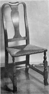 Chair by Edmund Johnson: Although of an earlier design, this chair, with carved Spanish feet, bears on the reverse of the crested-top member of the back the initials E. J. for Edmund Johnson who worked in Salem, circa 1791-1811 Chair by Edmund Johnson: Although of an earlier design, this chair, with carved Spanish feet, bears on the reverse of the crested-top member of the back the initials E. J. for Edmund Johnson who worked in Salem, circa 1791-1811