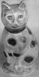 Chalk Cats Were Favorites: It has circular touches of color, collar, brush-stroke black whiskers, paint tone for fur. In pose and shaping it resembles an over-fed agateware tabby as modeled by Thomas Whieldon, master to Josiah Wedgwood, the Great. Chalk Cats Were Favorites: It has circular touches of color, collar, brush-stroke black whiskers, paint tone for fur. In pose and shaping it resembles an over-fed agateware tabby as modeled by Thomas Whieldon, master to Josiah Wedgwood, the Great.