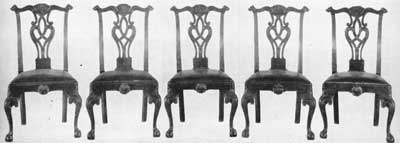 Set of Five Chippendale Side Chairs from Washington's House: This set was for many years in the collection of Colonel Frank M. Elting, curator of Independence Hall. Set of Five Chippendale Side Chairs from Washington's House: This set was for many years in the collection of Colonel Frank M. Elting, curator of Independence Hall.