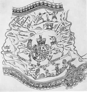 An example of a map design that was used on powder horns. An example of a map design that was used on powder horns.