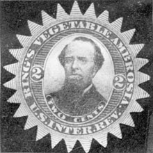 Dr. Elisha Tubbs: This concocter of Ring's Vegetable Ambrosia had his own features, including beard, pictured on his private die revenue stamp. Dr. Elisha Tubbs: This concocter of Ring's Vegetable Ambrosia had his own features, including beard, pictured on his private die revenue stamp.