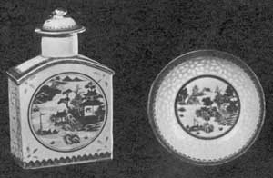 Examples of Rice China: These two pieces were purchased in Canton about 1820. The decoration is in blue and gold with the rice-shaped perforation in the biscuit filled with the transparent glaze. The saucer has been photographed with additional light behind it to make the number and pattern of the perforations clearer. Examples of Rice China: These two pieces were purchased in Canton about 1820. The decoration is in blue and gold with the rice-shaped perforation in the biscuit filled with the transparent glaze. The saucer has been photographed with additional light behind it to make the number and pattern of the perforations clearer.