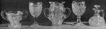 Illustraion II: Excellent Examples of Glass Made at the Turn of the Century: These pieces show how glass made in our factories had deteriorated. Both the pieces themselves and decorative patterns are coarse and heavy. The glass itself is also of poorer quality. Illustraion II: Excellent Examples of Glass Made at the Turn of the Century: These pieces show how glass made in our factories had deteriorated. Both the pieces themselves and decorative patterns are coarse and heavy. The glass itself is also of poorer quality.