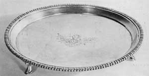 A Footed Silver Salver by Gilbert: This piece bears the Bayard crest, engraved in the center. Originally, it belonged to Nicholas Bayard (1736-1798), who had married Catherine Livingston. A Footed Silver Salver by Gilbert: This piece bears the Bayard crest, engraved in the center. Originally, it belonged to Nicholas Bayard (1736-1798), who had married Catherine Livingston.
