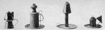 Four Types of Whale-Oil Lamps: About 1740 Benjamin Franklin invented a burner for such lamps with two wick tubes that greatly increased the illumination. The lamp, third from the left, was used by Abraham Lincoln in his Springfield, Illinois, law office. It has the Franklin design of burner. Four Types of Whale-Oil Lamps: About 1740 Benjamin Franklin invented a burner for such lamps with two wick tubes that greatly increased the illumination. The lamp, third from the left, was used by Abraham Lincoln in his Springfield, Illinois, law office. It has the Franklin design of burner.