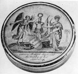 Glory to The American Arms: The symbolic design of this snuff box lid bears the added wording, "America Shows to the World the Trophy of Her Victories." Glory to The American Arms: The symbolic design of this snuff box lid bears the added wording, "America Shows to the World the Trophy of Her Victories."