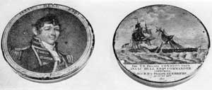 Hull and the Constitution and Guerriere: On the lid is an engraving copied by the print by Edwin of Gilbert Stuart's portrait of Captain Isaac Hull. On the bottom the engraving depicts the capture of the Guerriere by the Constitution that took place August 19, 1812. Hull and the Constitution and Guerriere: On the lid is an engraving copied by the print by Edwin of Gilbert Stuart's portrait of Captain Isaac Hull. On the bottom the engraving depicts the capture of the Guerriere by the Constitution that took place August 19, 1812.