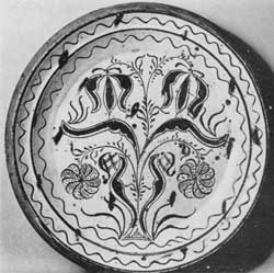 By Jacob Scholl: 21 conventional design achieved by pinpricking. He worked circa 1835-1840 and his pottery was just south of Tylersport. By Jacob Scholl: 21 conventional design achieved by pinpricking. He worked circa 1835-1840 and his pottery was just south of Tylersport.