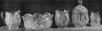 Illustration III: Made to Imitate the Popular Cut Glass: Pieces like those in this illustration were heavily embellished with gilding when new, but this generally has disappeared through use and washing. Made to Imitate the Popular Cut Glass: Pieces like those in this illustration were heavily embellished with gilding when new, but this generally has disappeared through use and washing.