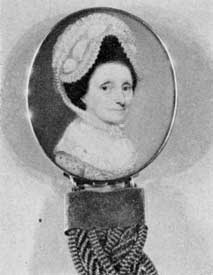 Miniature for a Bracelet: This is of Mrs. Peter De Lancey by an unknown artist. It is set in a gold frame. Part of the hair-work strap that went around the wrist can be seen. Fancy braided hair work was widely used in jewelry from the middle of the 18th Century through the Victorian period. Miniature for a Bracelet: This is of Mrs. Peter De Lancey by an unknown artist. It is set in a gold frame. Part of the hair-work strap that went around the wrist can be seen. Fancy braided hair work was widely used in jewelry from the middle of the 18th Century through the Victorian period.