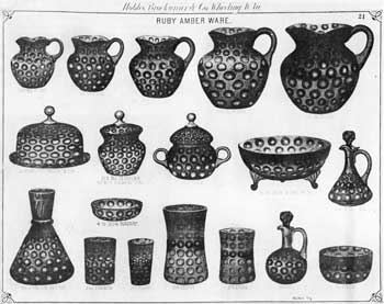 Now Known as Amberina Inverted Thumbprint: This page from an old catalogue issued by Hobbs, Brockunier & Co., of Wheeling, West Virginia, shows this pattern in a Polka Dot made in "ruby amber ware." Since the then-called "Polka Dot" is known to have been made by a number of glass factories, there must have been some loop hole in the original patent for this design which was taken out by McKee Brothers or deliberate design piracy by their competitors. Now Known as Amberina Inverted Thumbprint: This page from an old catalogue issued by Hobbs, Brockunier & Co., of Wheeling, West Virginia, shows this pattern in a Polka Dot made in "ruby amber ware." Since the then-called "Polka Dot" is known to have been made by a number of glass factories, there must have been some loop hole in the original patent for this design which was taken out by McKee Brothers or deliberate design piracy by their competitors.
